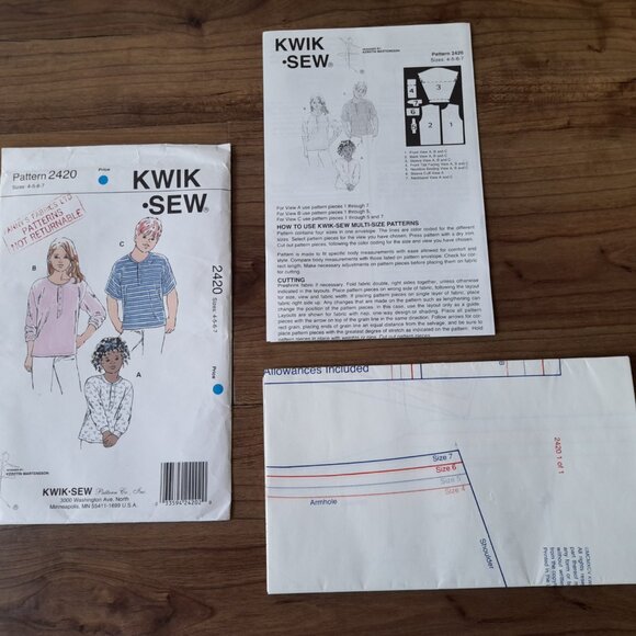 Kids Henley Shirts Pullover Tops Boys Girls Size 4-7 Kwik Sew 2420 UNCUT - Picture 7 of 9